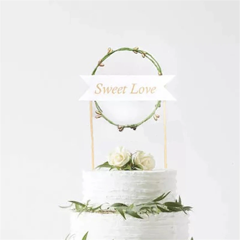 

Love Round Garland Cupcake Toppers DIY Cakes Topper Picks Letter Topper Wedding/Anniversary Party Decoration Baby Shower 1Pc