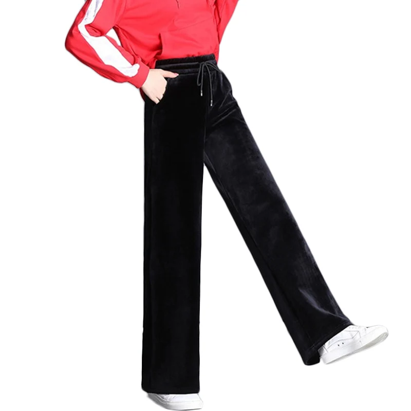 

Gold velvet Wide leg Pants Female Spring Autumn New Plus size Pants Women's loose Thin High waist Straight Pants Trousers F301