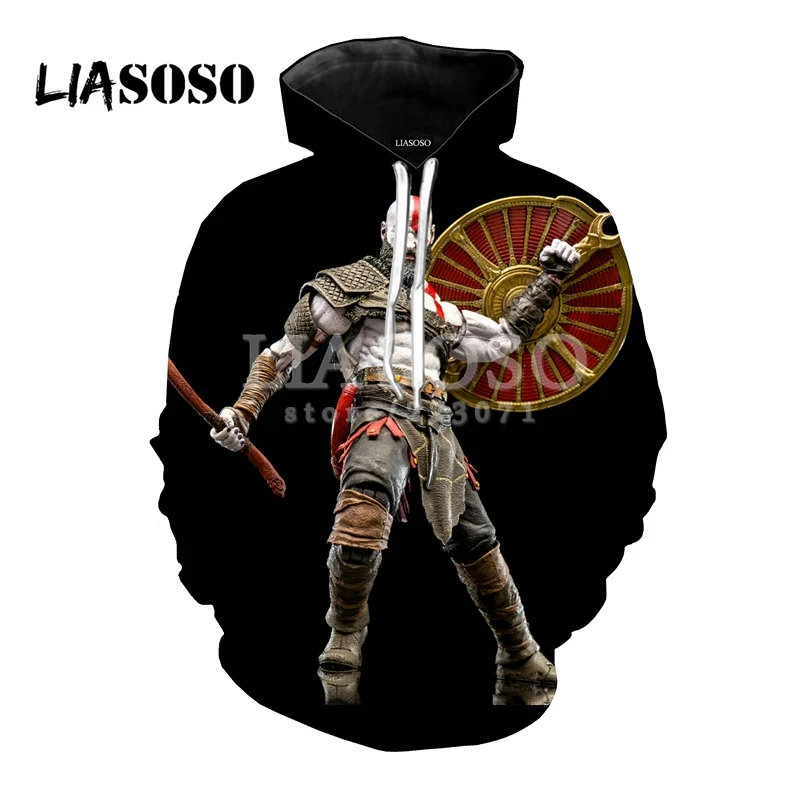 LIASOSO2018 Последняя мода с капюшоном игра Бог войны для мужчин и женщин 3D цветная