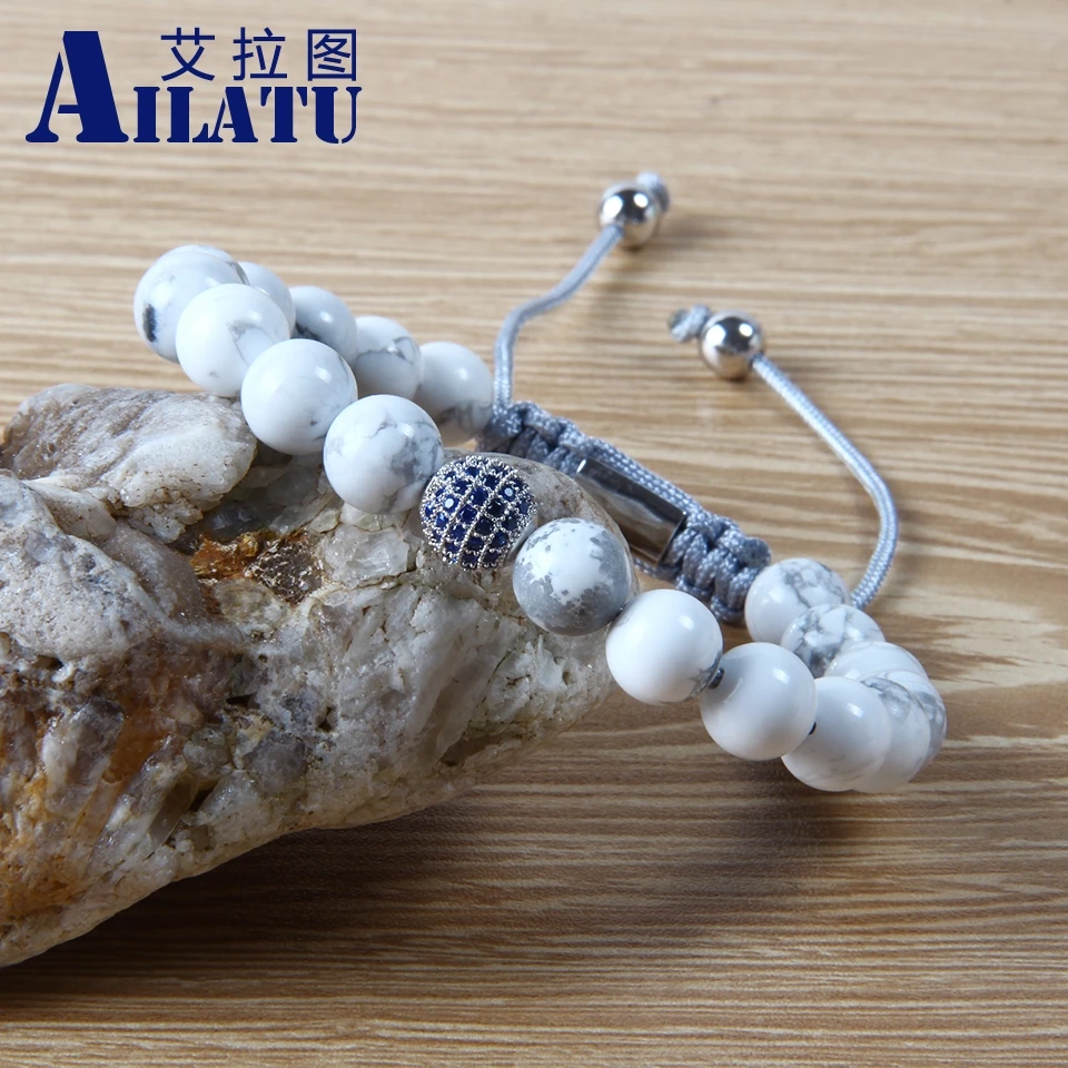 Ailatu бренд ювелирных изделий оптом 8 мм натуральный синий и белый Howlite мраморный