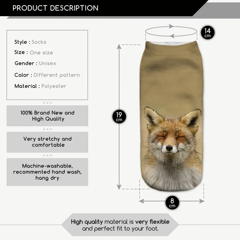 

1pair 3D Lovely Animal Printed sock Men New Unisex Cute Low Cut Ankle Sock for New Year Socks Gifts wholesale