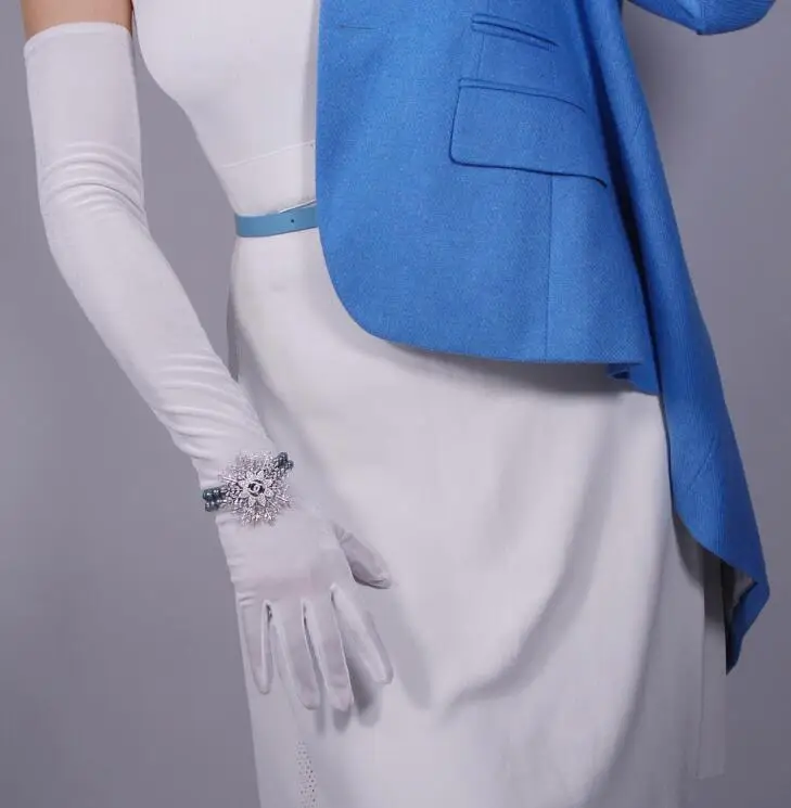white 60cm Женские элегантные эластичные бархатные длинные перчатки для сенсорного экрана, женские белые вечерние перчатки для вождения 40 см 60 см R1449 - Цвет: white 60cm