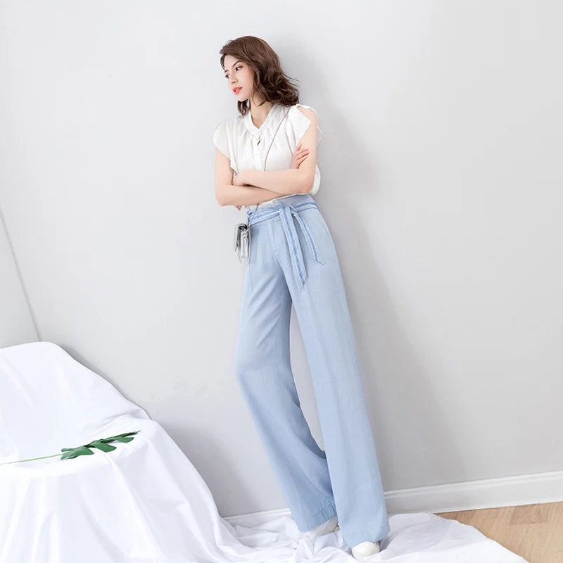 Джинсовая ткань Tencel широкие брюки Штаны Для женщин 2019 сезон: весна–лето тонкий