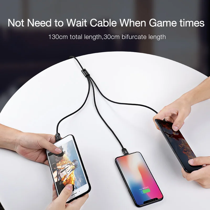 Cafele LED Light 3 в 1 USB кабель для зарядки Micro C Huawei iPhone XR Xiaomi Samsung 130 см Синхронизация