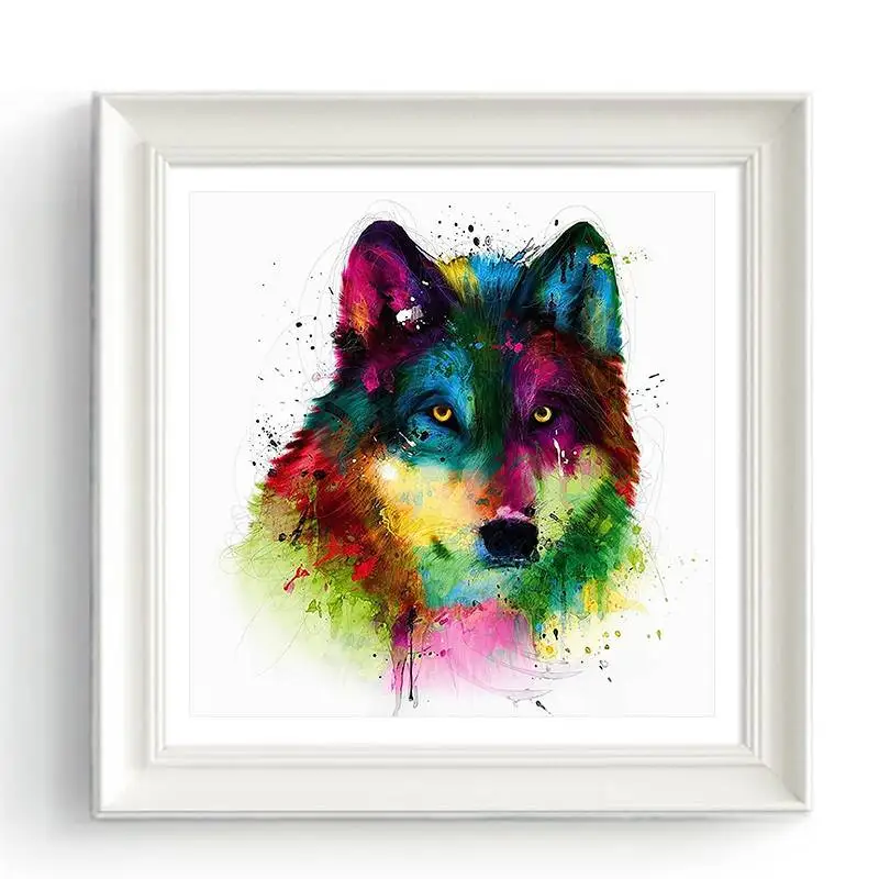Unframed Modern Abstract Oil Painting Colorful Wolf Head Huge Wall Decor Art On Canvas | Дом и сад