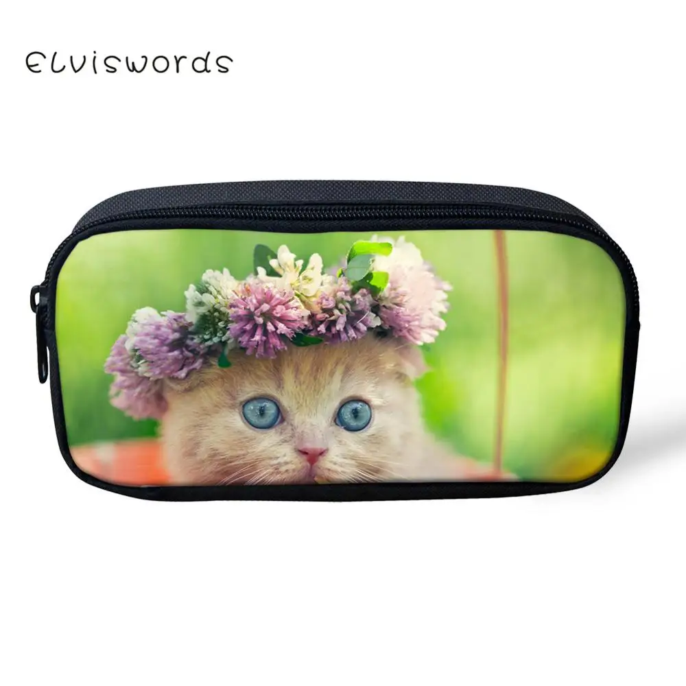ELVISWORDS Милая гирлянда с принтом кота пенал Kawaii женские косметички для макияжа