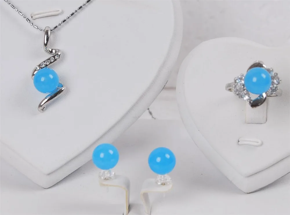 Blue Jade Round Beads Ring Earrings Pendant Necklace set AAA Grade18K gold plated watch wholesale Quartz stone CZ crystal (A0424 | Украшения