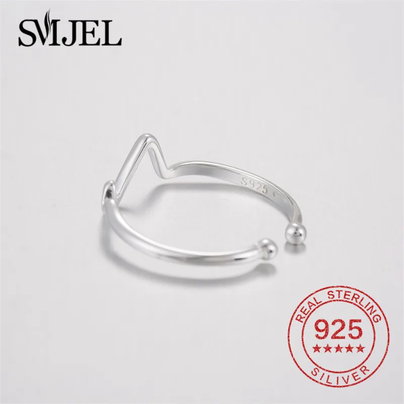 SMJEL 925 Silver Jewelry Simple Sea Wave Rings Ring Women Lifeline Pulse Heartbeat Female Gifts For Doctor Femme Anillos Mujer | Украшения