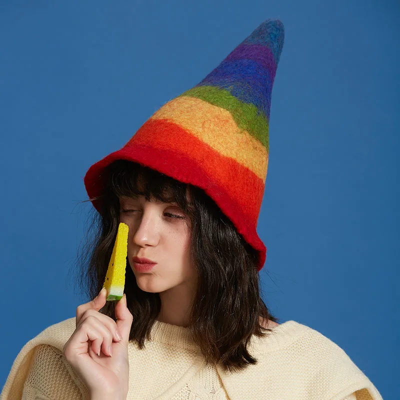 2018 Christmas Elf Hat Wizard Cute Art Autumn Winter Rainbow Color Premium Gif | Bucket Hats