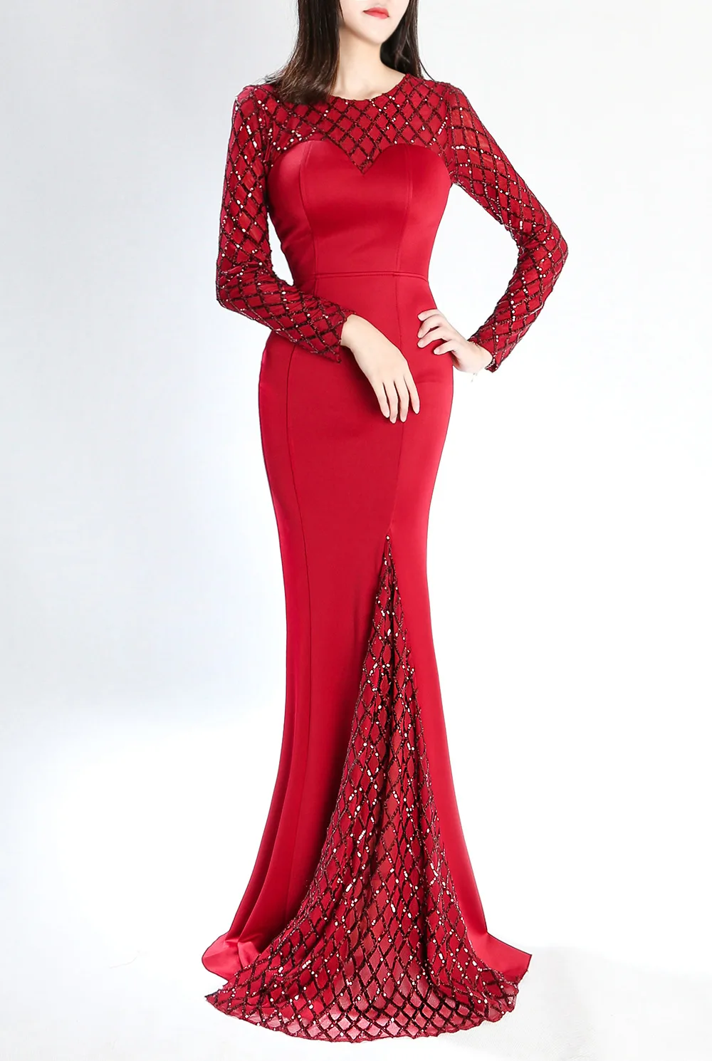 Robe De Soiree Sequin Spring Autumn Long Mermaid Spandex Maxi Dress Sexy Slim O-neck Beads Evening Gowns vestidos For Prom Party | Женская