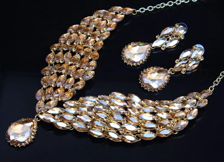 ARMNVNV Big African Crystal Necklace Earring set Bridal Jewelry Sets for Brides bridesmaid Wedding Party Decoration Gifts Women | Украшения