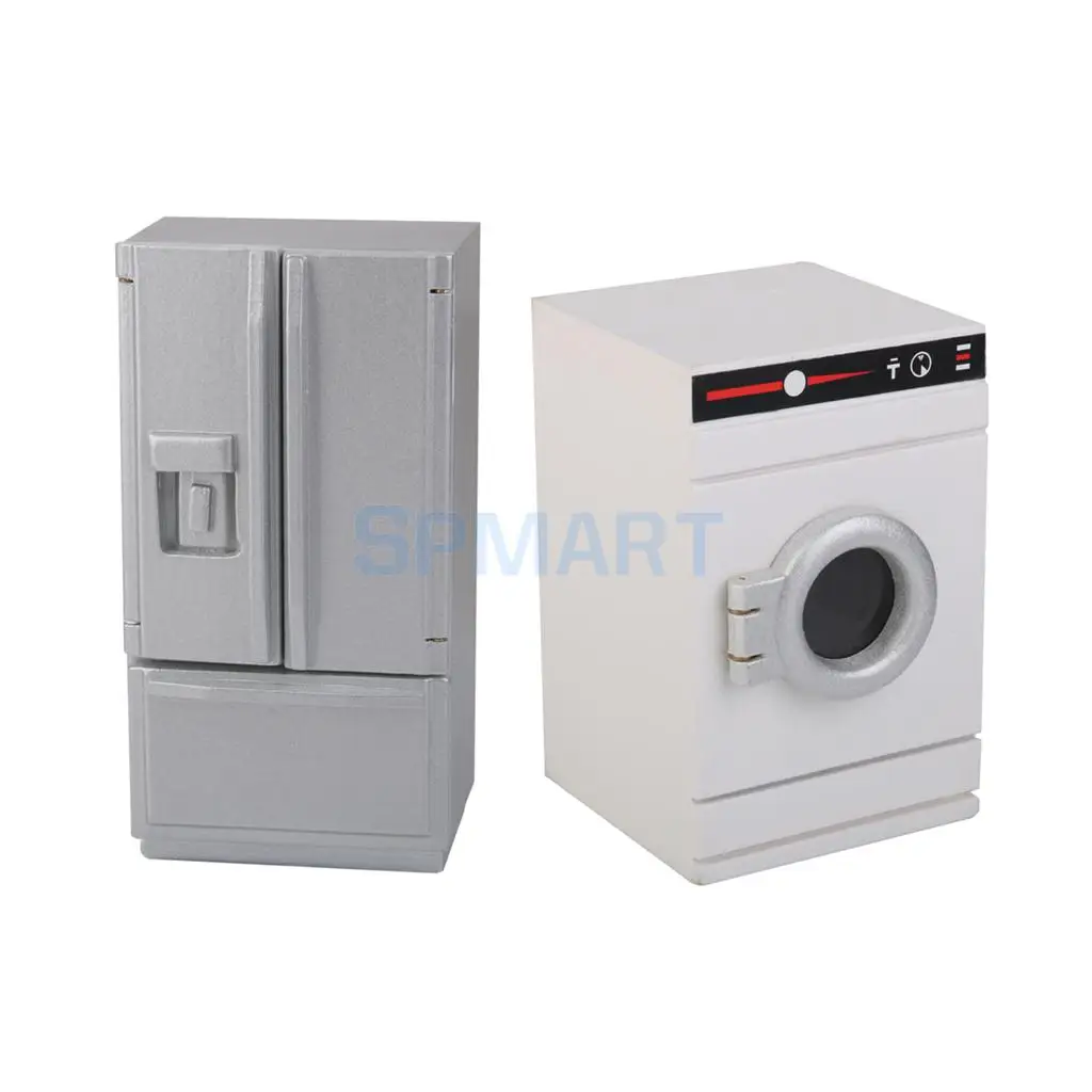 Мини холодильник деревянный серебристый с белой стиральной машинкой