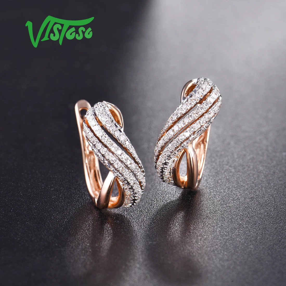 VISTOSO золотые серьги для женщин 14K 585 розовое золото сверкающие роскошные