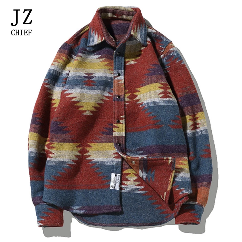 Рубашка мужская шерстяная в клетку стильная уличная одежда японском стиле