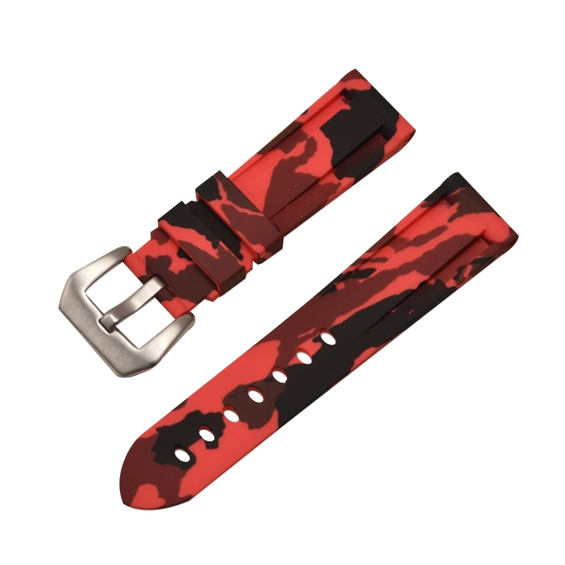 red ca silver clasp HQ силиконовый ремешок 20 22 24 26 мм камуфляжные часы силиконовый браслет резиновый сменный Браслет наручных часов для PAM ремешок и стальная пряжка - Цвет ремешка: red ca silver clasp