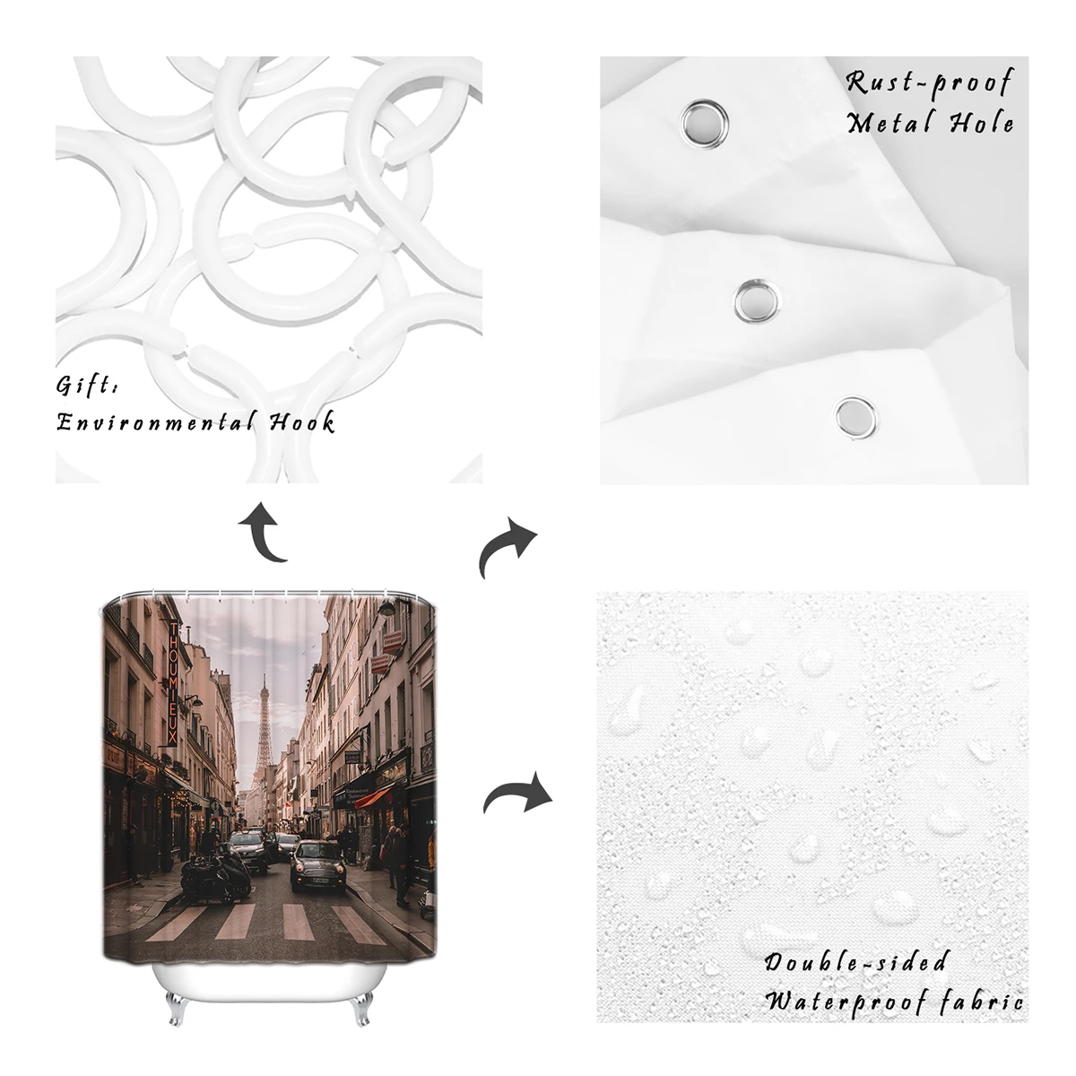 Винтажная Парижская Франция очень длинные тканевые занавески для душа декор