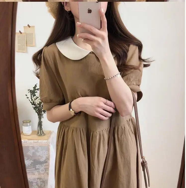 Женские винтажные платья с коротким рукавом милое Стройное синее ТРАПЕЦИЕВИДНОЕ