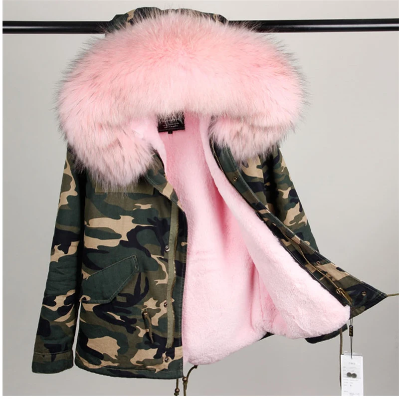 Blufour/Новинка короткие камуфляжные женские парки куртка из натурального меха с