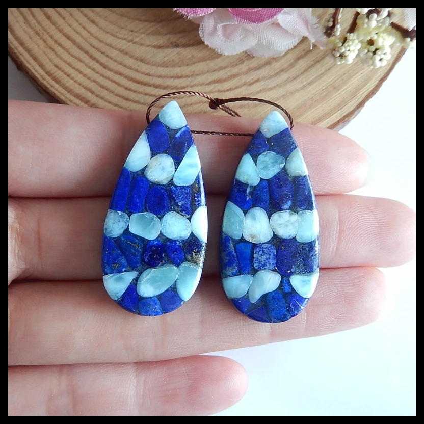 Серьги гвоздики Nugget Lapis Lazuli с бусинами Amazoni подарок на день рождения