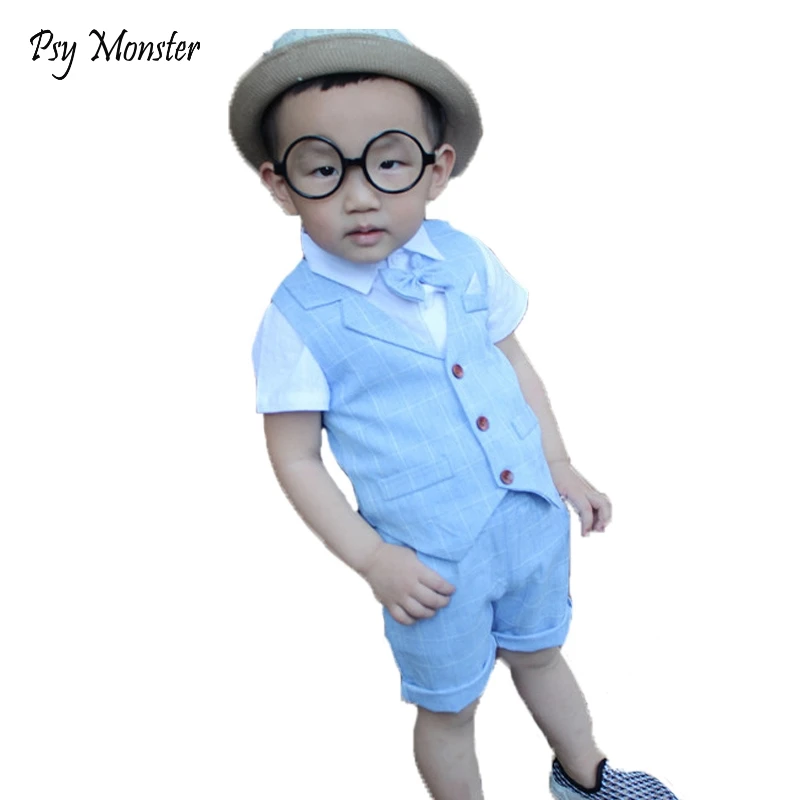 2018 Boys Summer Formal School Suit Baby Kids Anzug Vest Pants Tie 3Pcs Wedding Birthday Party Clothing Set Tracksuit N10 | Детская