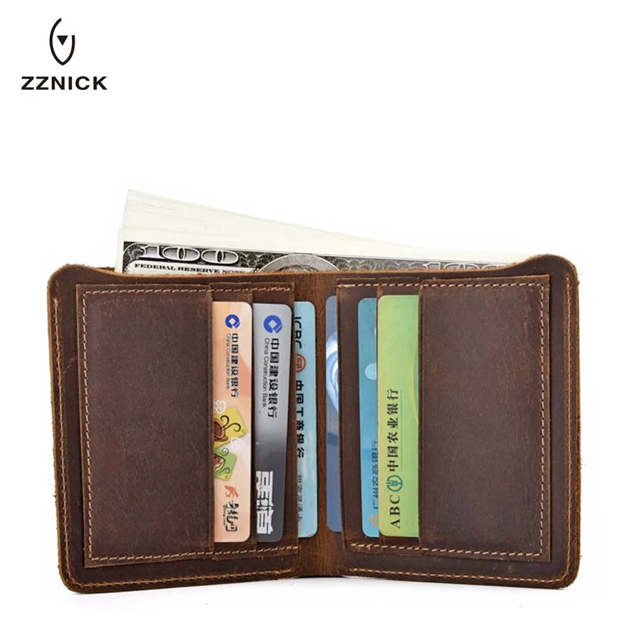 

ZZNICK Wallet men crazy horse leather men wallets 100% genuine leather purse male clutch money bag small top quality guarantee !