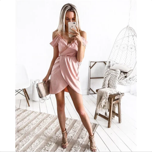 Женское летнее платье без рукавов с открытыми плечами кружевное пляжное мини