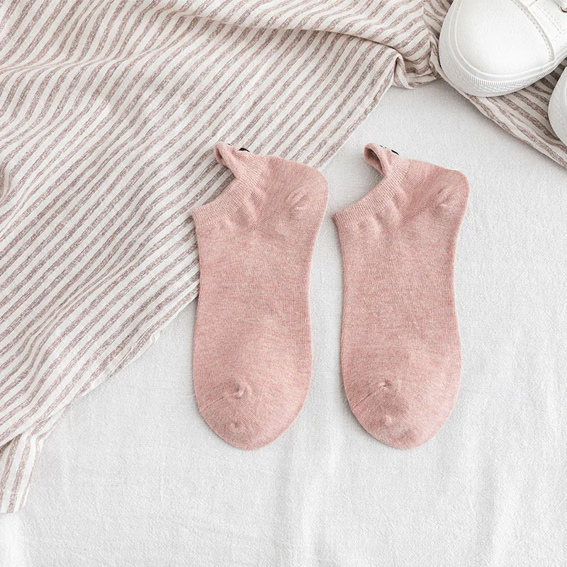 3 Kawaii Embroidered Expression Women Socks Happy Fashion Ankle Funny Socks Women Cotton Summer 1 Pair Candy Color - Цвет: 3
