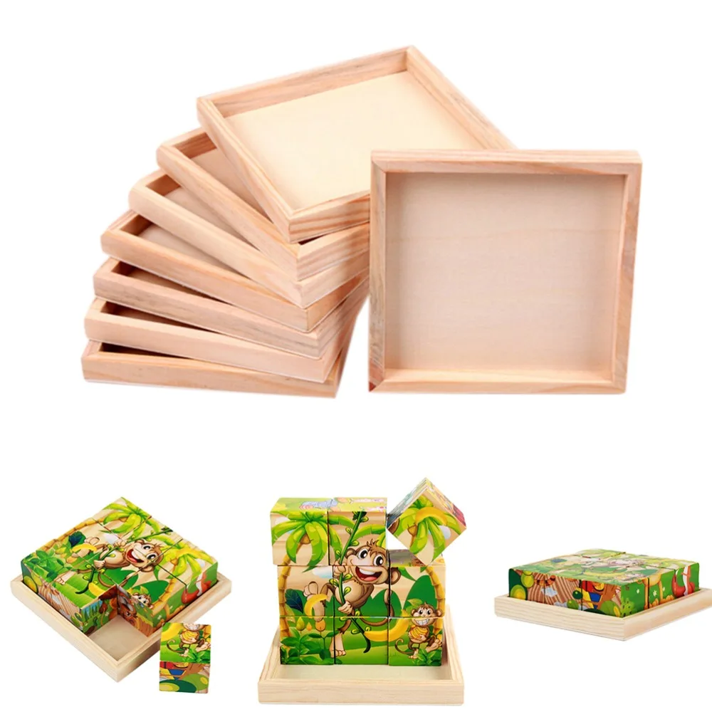 1pcs Funny Wood Plate Puzzles Toys Six-sided Painting Building Kids for Toy 12cm Unisex Common Landscape | Игрушки и хобби