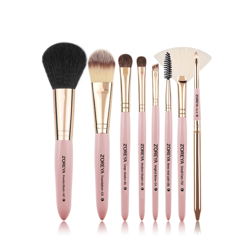 pink no bag ZOREYA 8 шт., супер мягкие кисти для макияжа, удобные румяна, пудра, кисть для бровей, ресниц, Кисть для макияжа, 3 цвета, Новое поступление, косметические инструменты - Handle Color: pink no bag