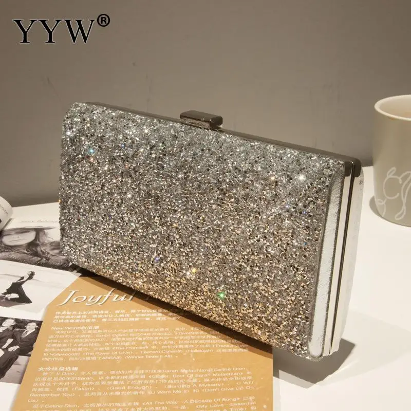 

Silver Women Evening Clutch Bag Diamond Sequin Clutch 2019 Female Crystal Day Bags Wedding Purse Party Banquet Black Gold