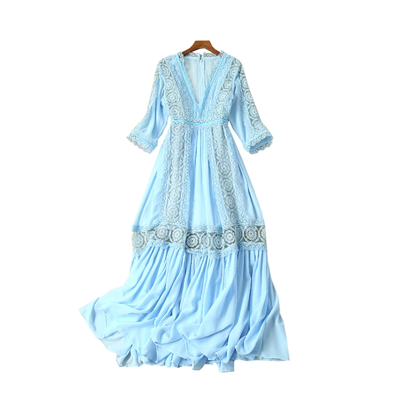 Высокое качество 2019 дизайнерское подиумное Макси платье женское 3/4 рукав