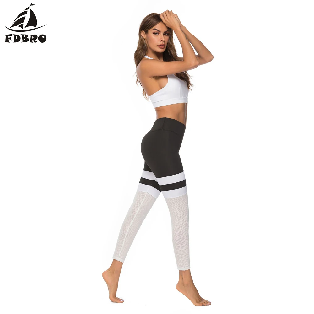 Женские эластичные спортивные Леггинсы FDBRO сетчатые воздухопроницаемые