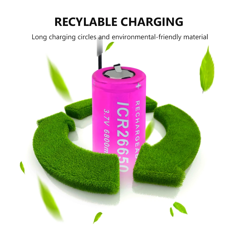 1/2/4 шт ICR 26650 6800mAh литий ионный аккумулятор с 2 Diy кабелем Перезаряжаемый для факела