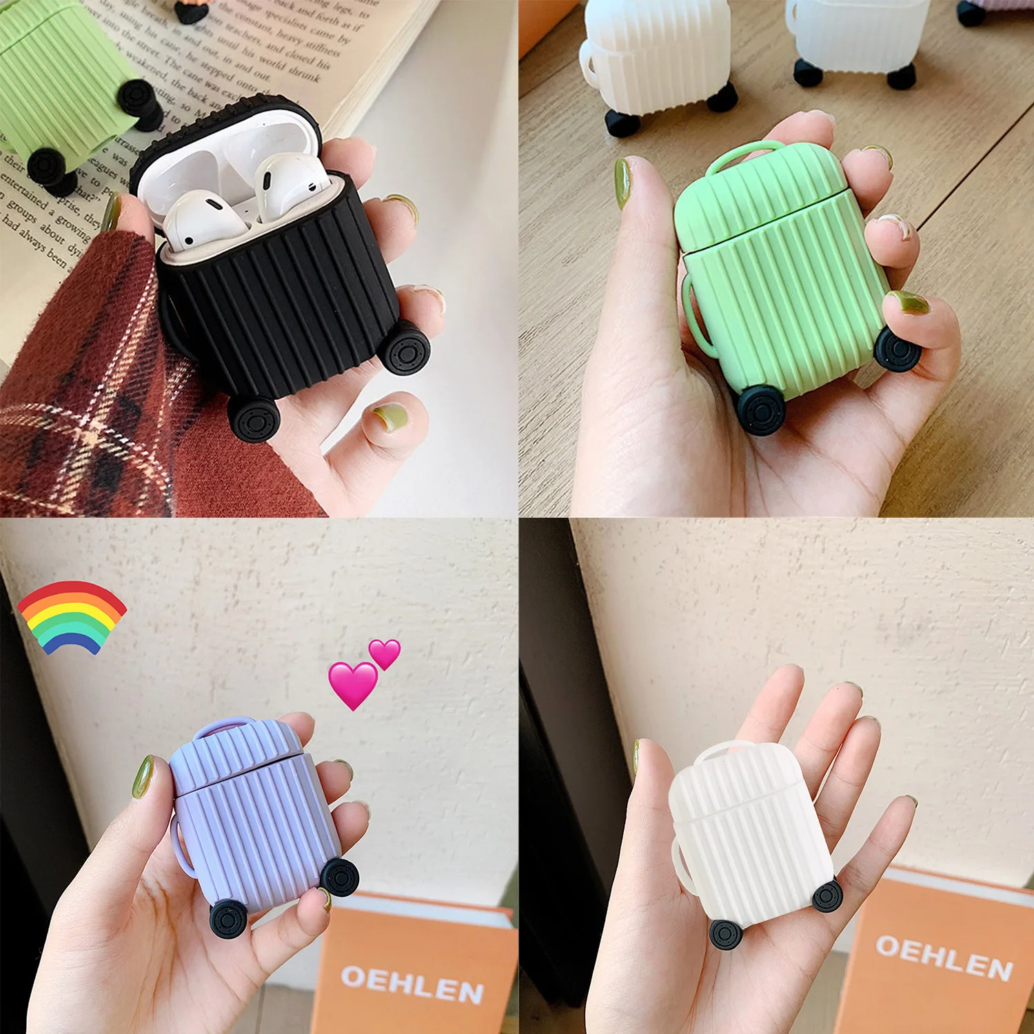 

Vococal Round-angle Suitcase Style Dustproof Non-slip Protective Cover Case for Apple AirPods Air Pods 1 2 Headphones