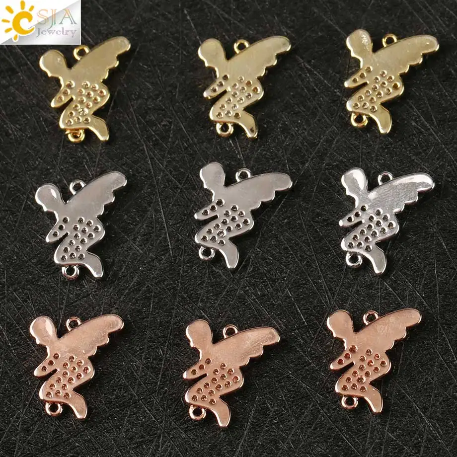 CSJA Fairy Little Angel Charms Pave Zirconia CZ Fire Opal Connector for Women Girls DIY Making Jewelry Valentine's Day Gift G134 |