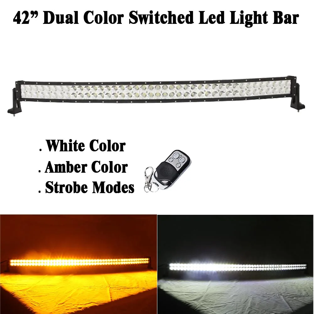 

42" 240W White Amber Dual Color Switched Stroboflash Led Curved Work Light Bar Spot Flood Combo Beam for OFFROAD SUV JEEP TRUCK