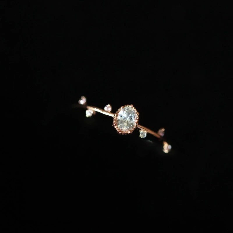 Skute Chic Lovely Rose Gold Color Twig Rings for Women Elegant Tiny Finger Inlaid Green Zircon Fashion Party Jewelry | Украшения и