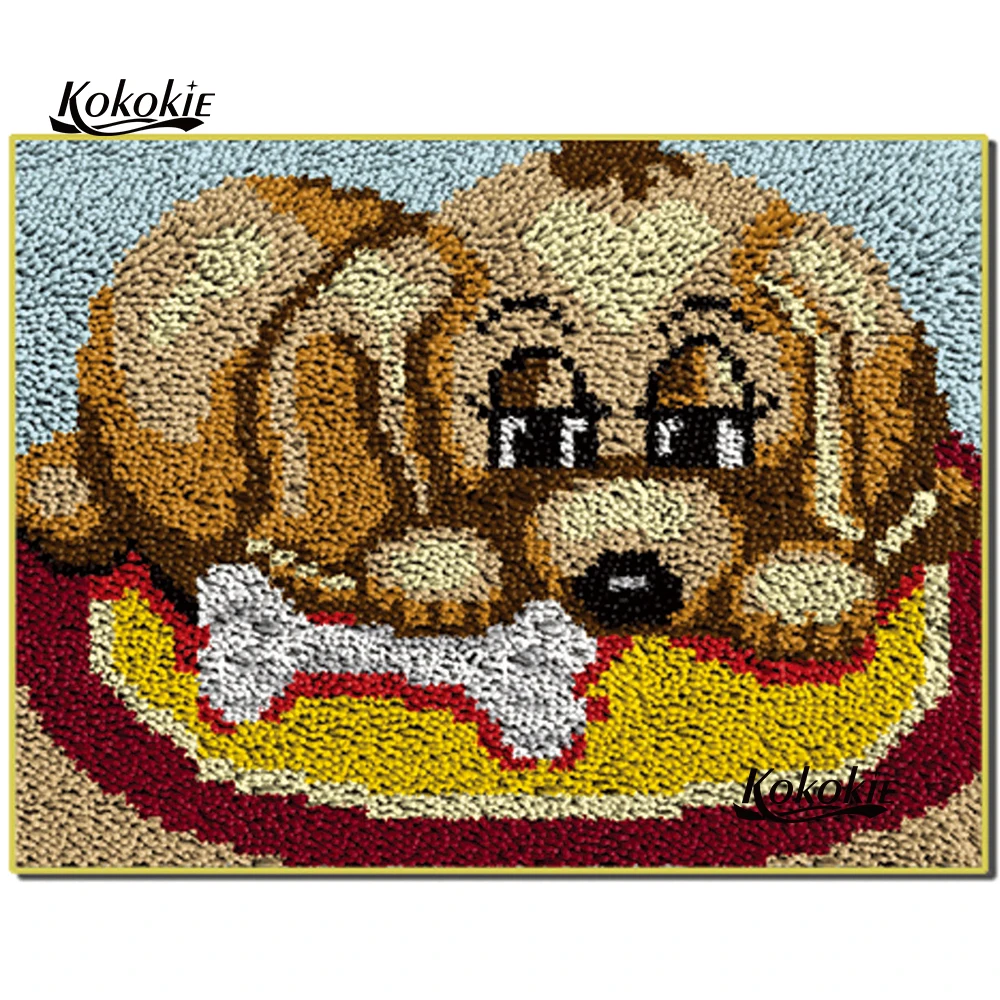 

3d latch hook rug dog canvas printing vloerklee diy tapijt foamiran for needleworksets knooppakket crochet tapis floor mat decor