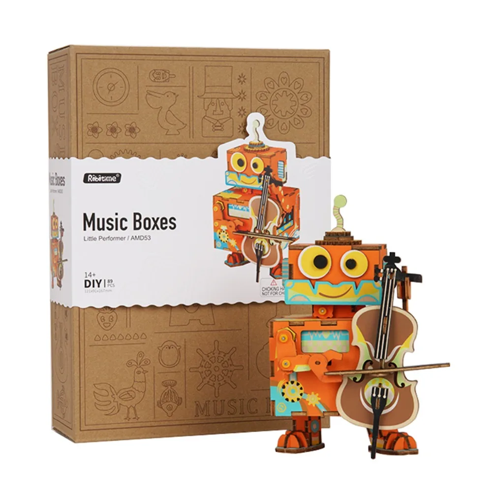 Robotime DIY музыкальная шкатулка 3D деревянная головоломка маленький робот