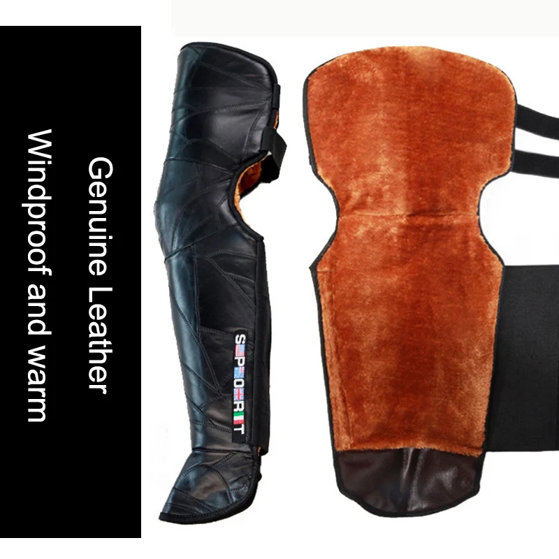 2 Pcs Motorcycle Leather Knee Pads Plush Thickening Windproof Waterproof Warm Leg Protector FI-19ING
