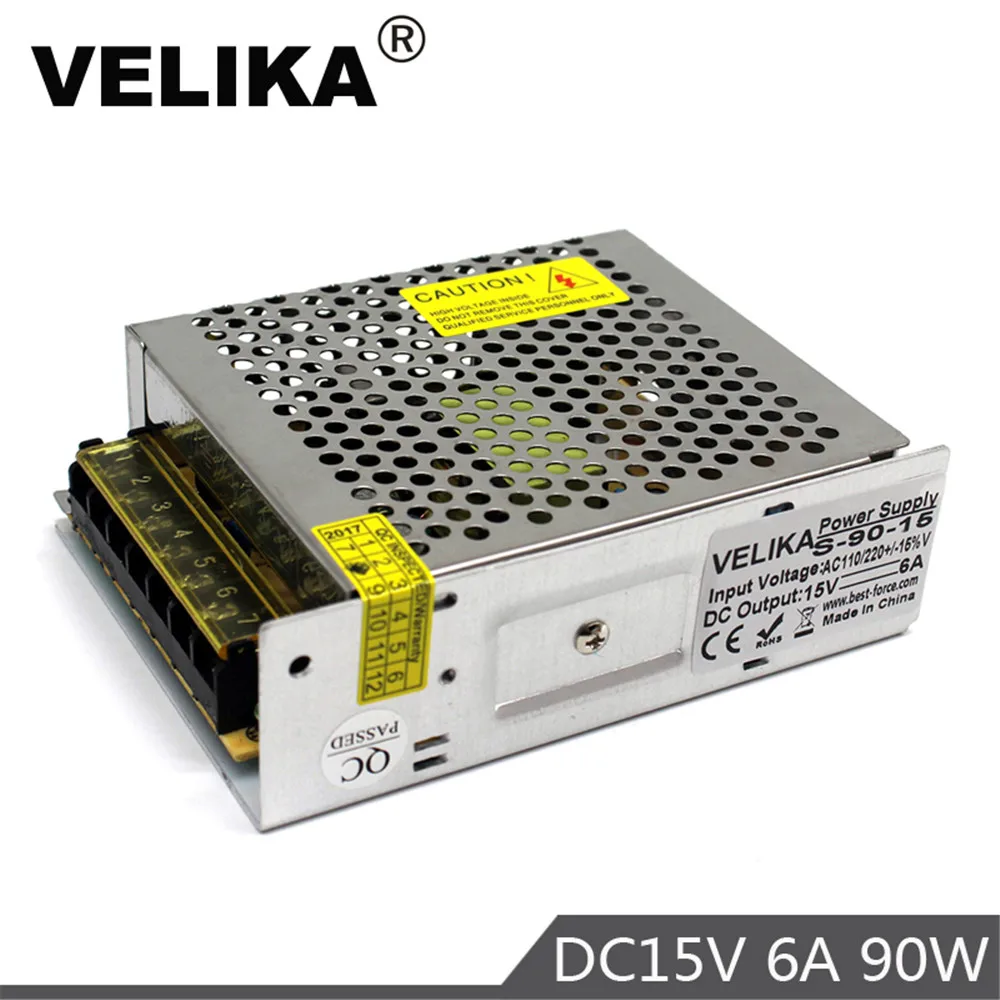 Высокое качество DC15V выключатель питания 6A 90 Вт AC DC преобразователь Светодиодный