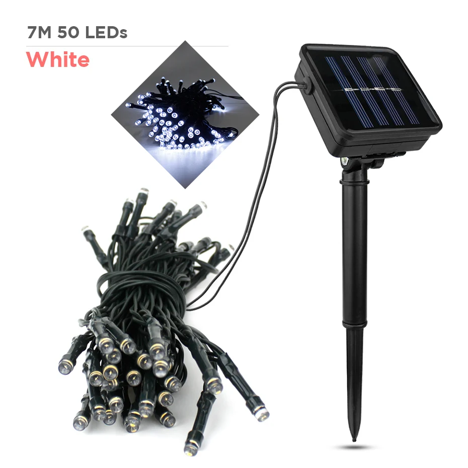 7m 50LED White 50/100/200 Светодиодные строки солнечный светильник s 7 м/12 м/22 M на открытом воздухе Водонепроницаемый улица дома рождественские украшения для сада Фея светильник полоса цепь - Испускаемый цвет: 7m 50LED White
