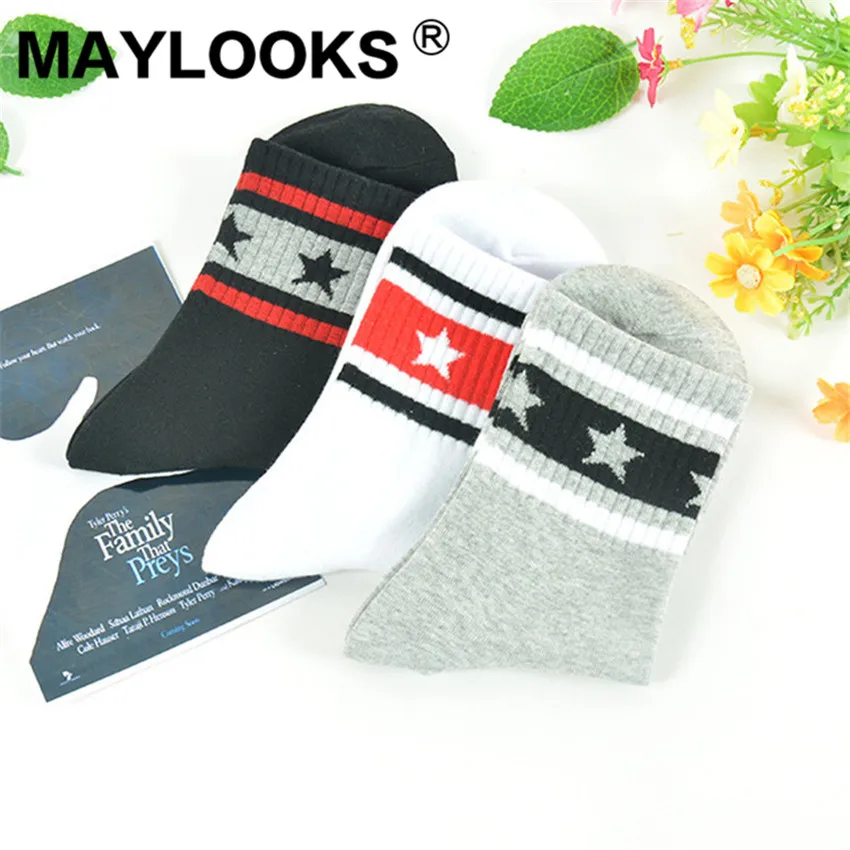Maylooks/женские хлопковые носки в Корейском стиле полоску со звездами W271|Носки| |