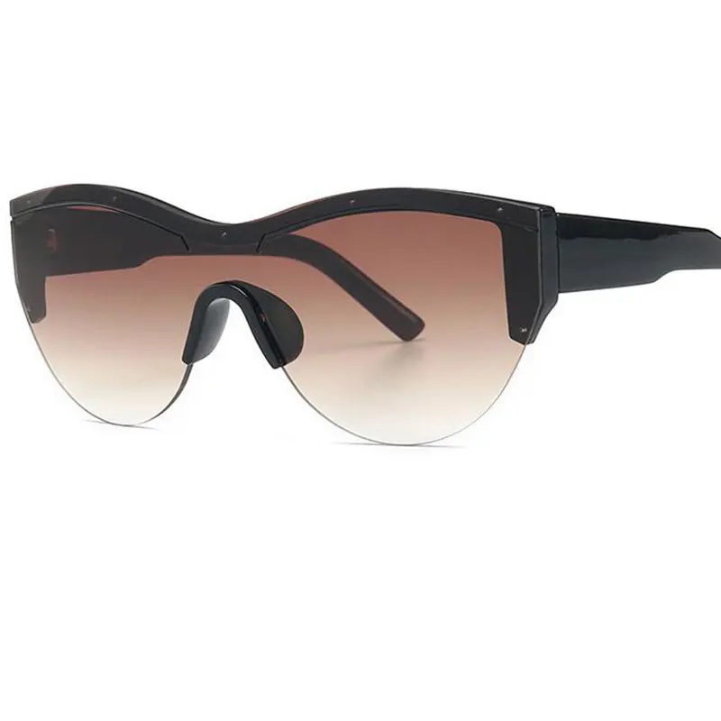 New Designer Womens Black Cat Eye Sunglasses Retro Oversized One Pieces Lens Sun Glasses White Line Lady Shades Okulary | Аксессуары для