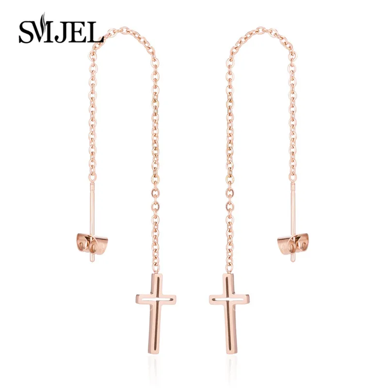 Rose GED173 SMJEL корейский, геометрической формы, висячие серьги для женщин, длинные серьги из стали, висячие серьги с кисточкой для девочек - Окраска металла: Rose GED173