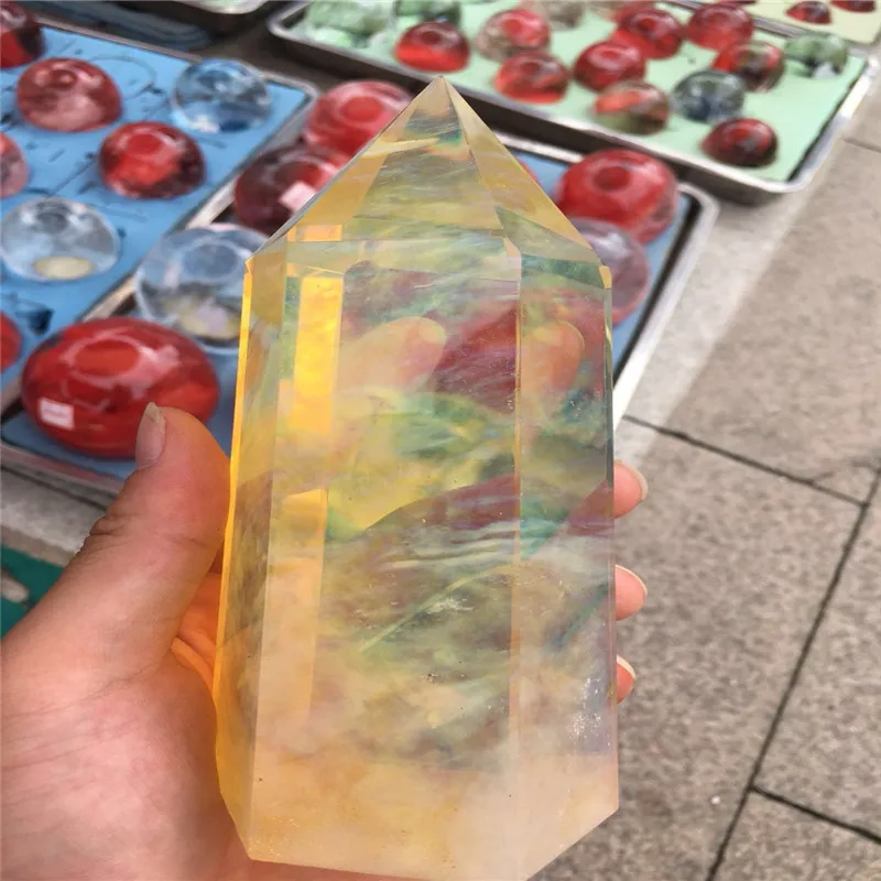 

About 1kg of artificial crystal yellow fused stone pillar home decoration