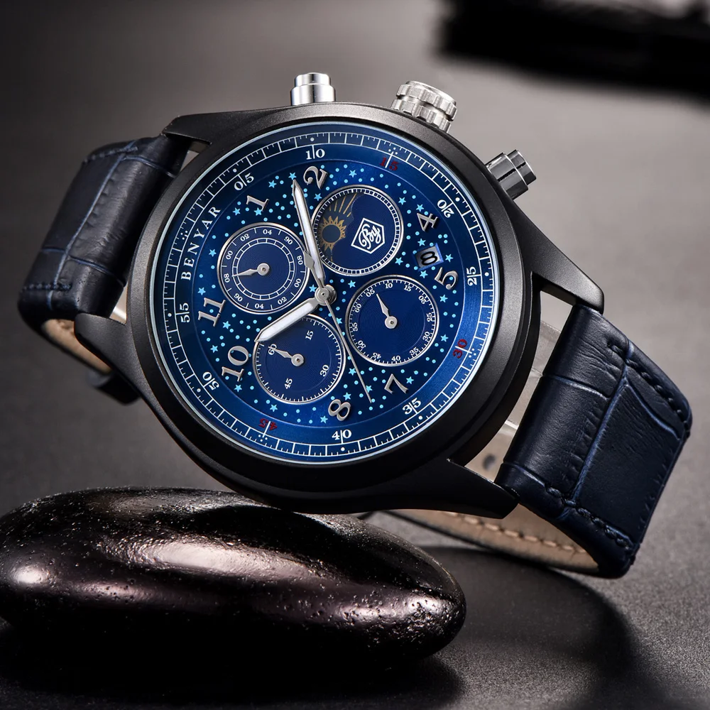 BENYAR мужские s часы лучший бренд класса люкс водонепроницаемые Moon Phase Дата