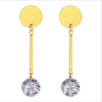 gold color plated women length drop earrings with 10mm aaa zircon stainless steel earring no fade allergy free