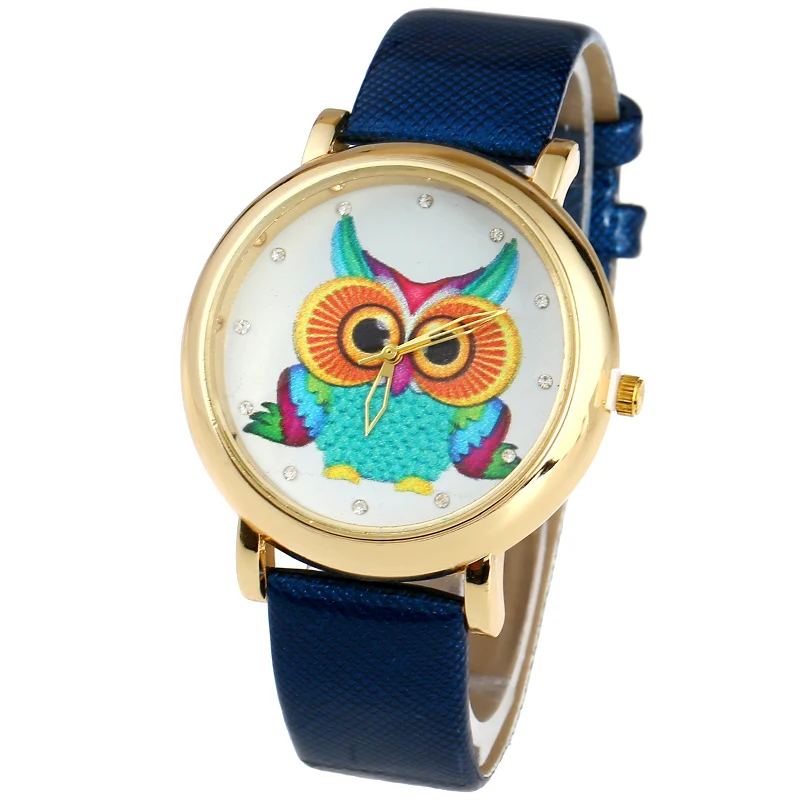Gnova Platinum Women Watch Big Dial PU Leather Retro Blue Owl Ethnic Fashion Quartz Wristwatch clock para dama Relogio A944 | Наручные