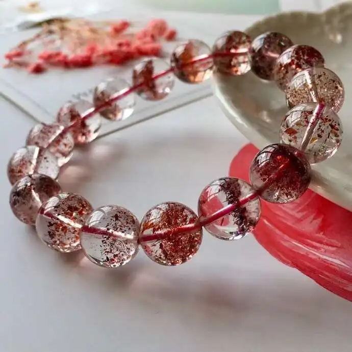 

Natural Lepidocrocite Quartz Rutilated Super Seven 7 Red Woman Man Healing 12.5mm Round Beads Bracelets AAAAA Certificate